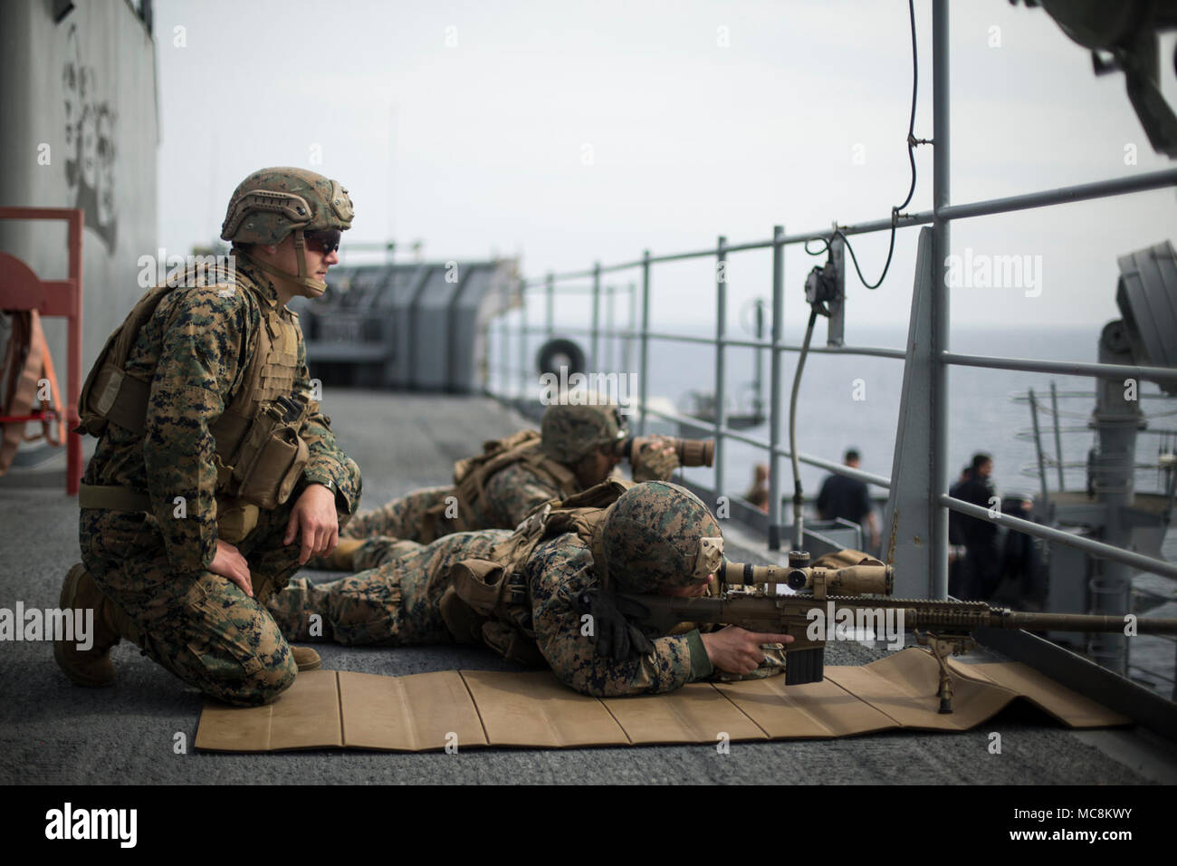 U.S. Marines with Savage-3 Scout Sniper Team, Battalion Landing Team 3/ ...