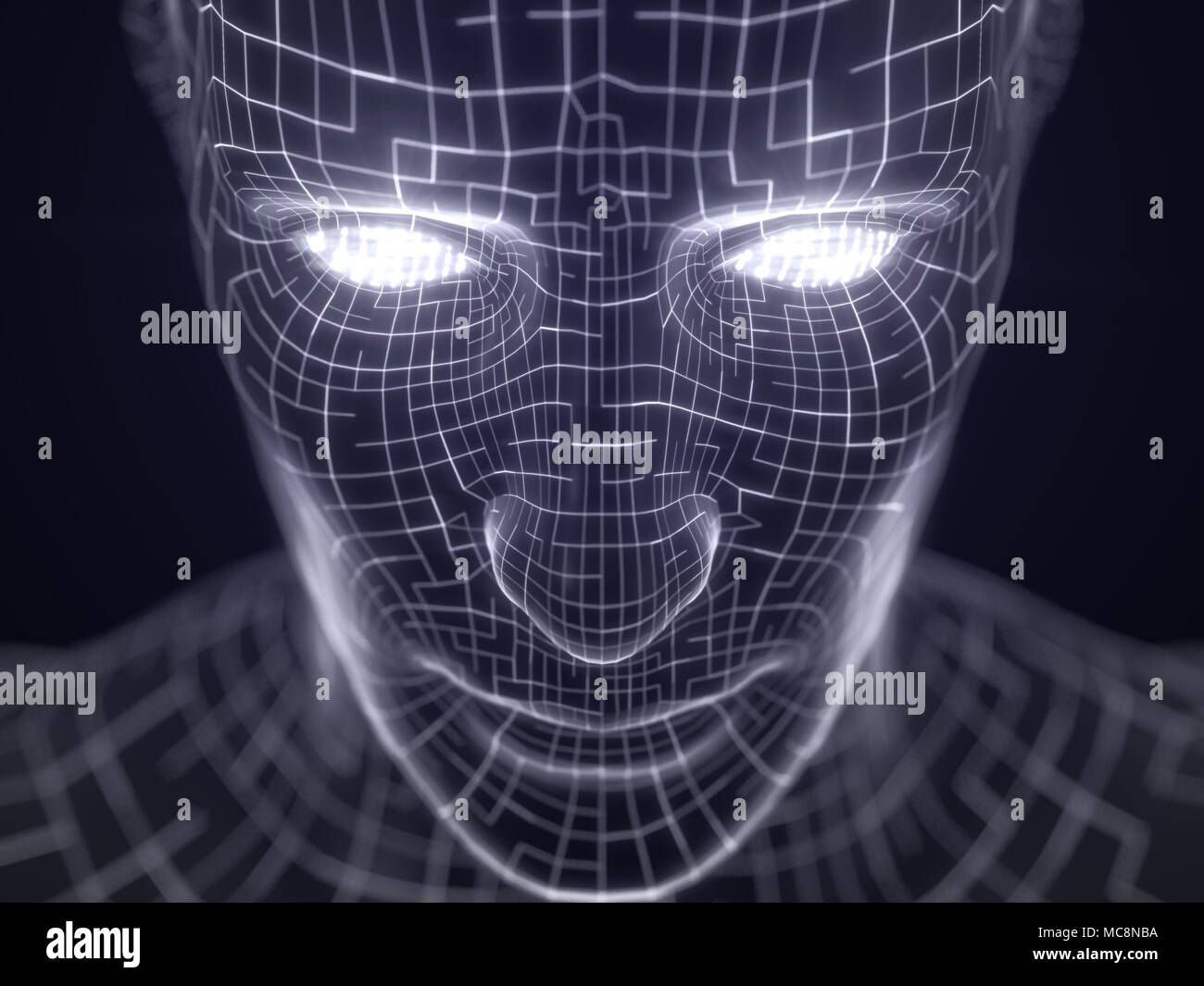 artificial intelligence concept with virtual human avatar. 3d illustration. suitable for technology, artificial intelligence, data mining,deep learnin Stock Photo