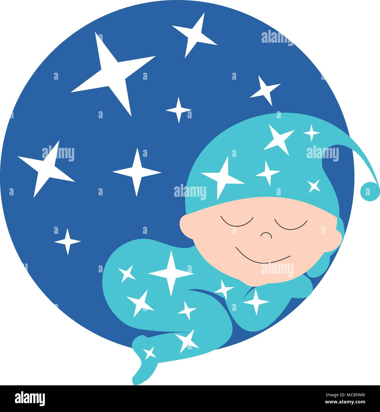 A baby sleeps peacefully in a starry sky Stock Vector