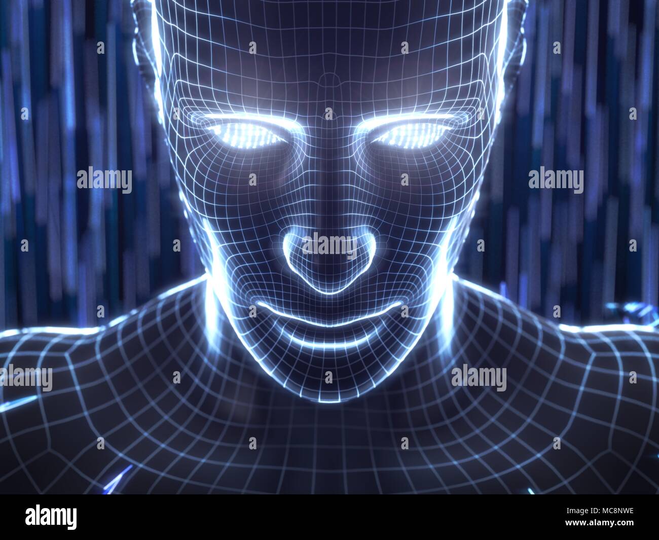 artificial intelligence concept with virtual human avatar. 3d illustration. suitable for technology, artificial intelligence, data mining,deep learnin Stock Photo