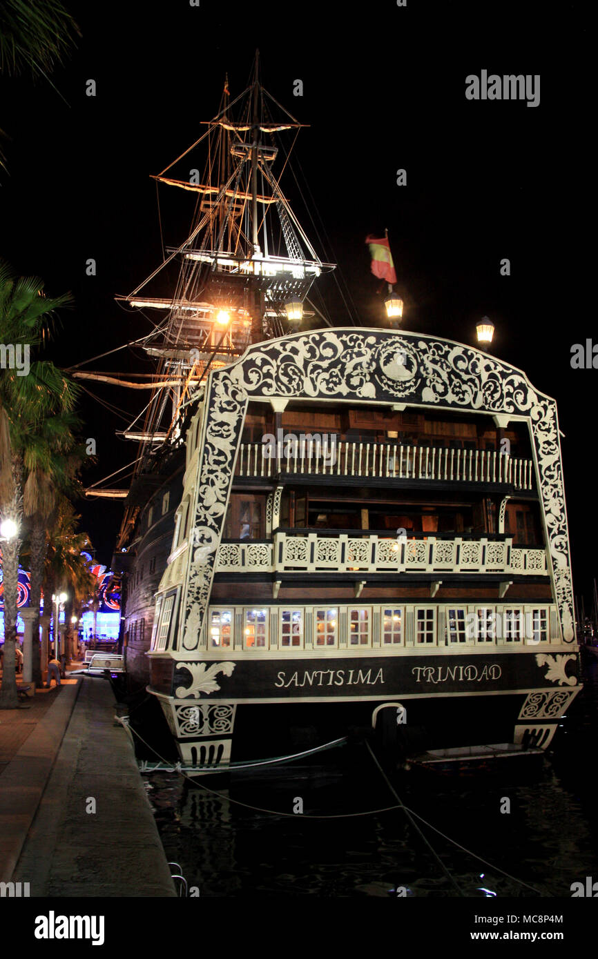 The Spanish galleon 'Nuestra Señora de la Santísima Trinidad' in the harbor of Alicante, Spain Stock Photo