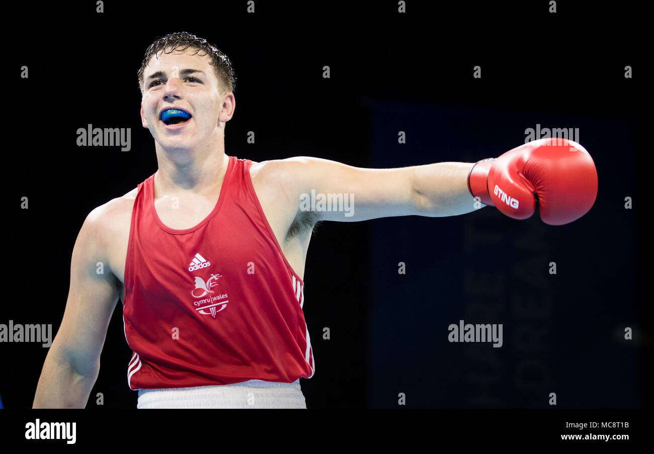 Wales' Sammy Lee celebrates winning the Men's Light Heavy (81kg) final at Oxenford Studios during day ten of the 2018 Commonwealth Games in the Gold Co ast, Australia. Stock Photo