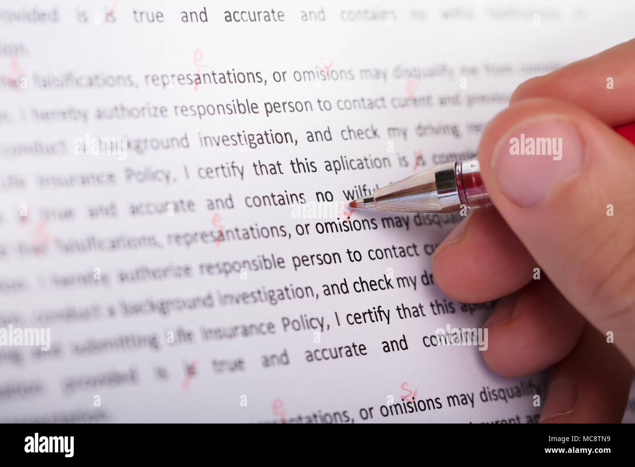 Persons Hand Marking Error During Spellchecking Text Stock Photo - Alamy