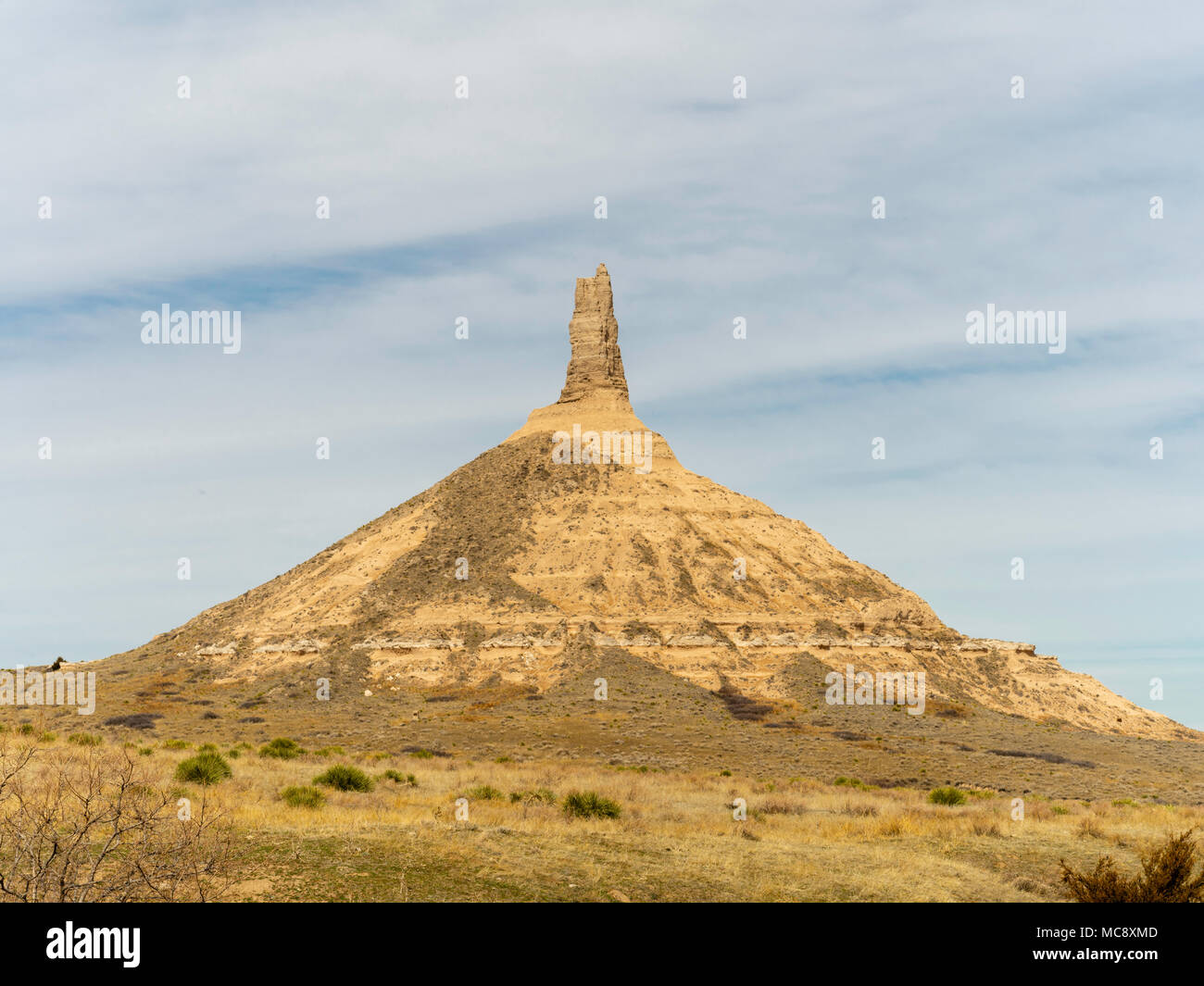 View of Chimney Rock, near Bayard, Nebraska; Chimney Rock National Historic Site. Stock Photo