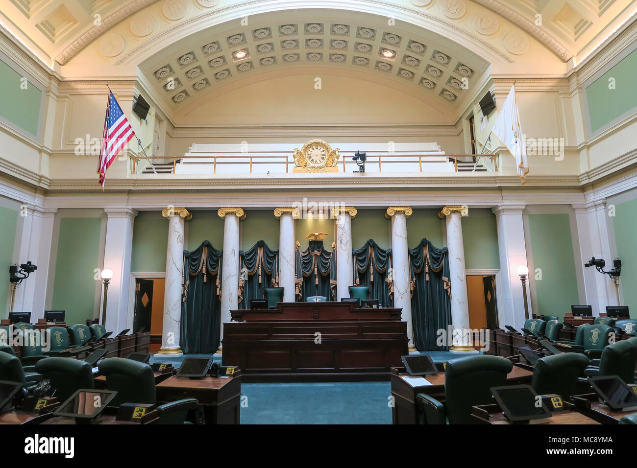 Interior of the Rhode Island State House Senate Chamber in Providence, RI, USA Stock Photo