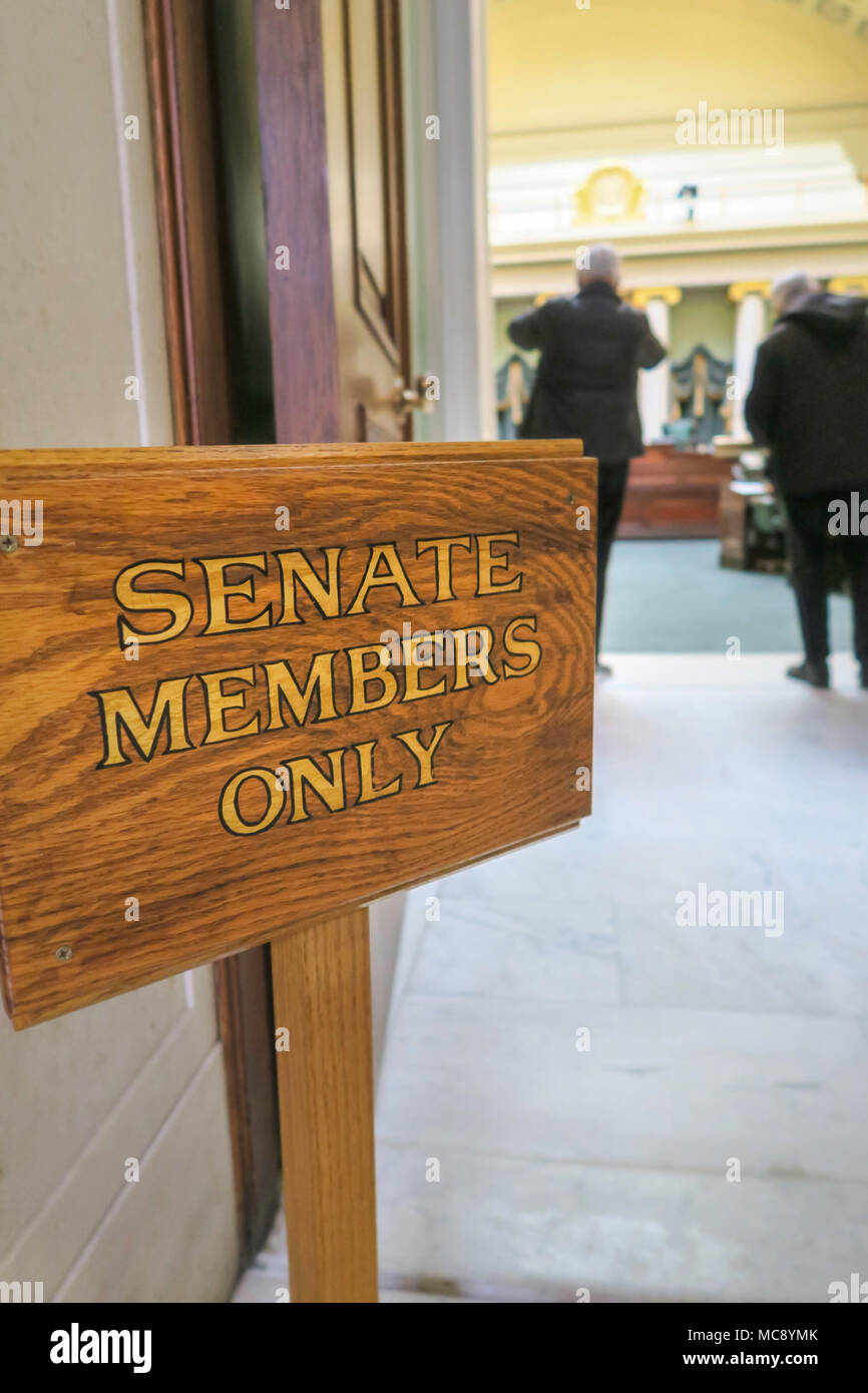 'Senate Members Only' Sign, Interior of the Rhode Island State House in Providence, RI, USA Stock Photo