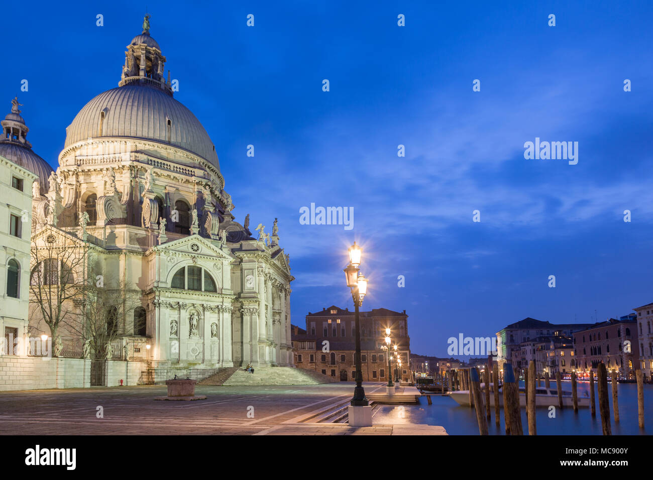 Basilica Santa Maria della Salute at twilight, Venice Italy Stock Photo
