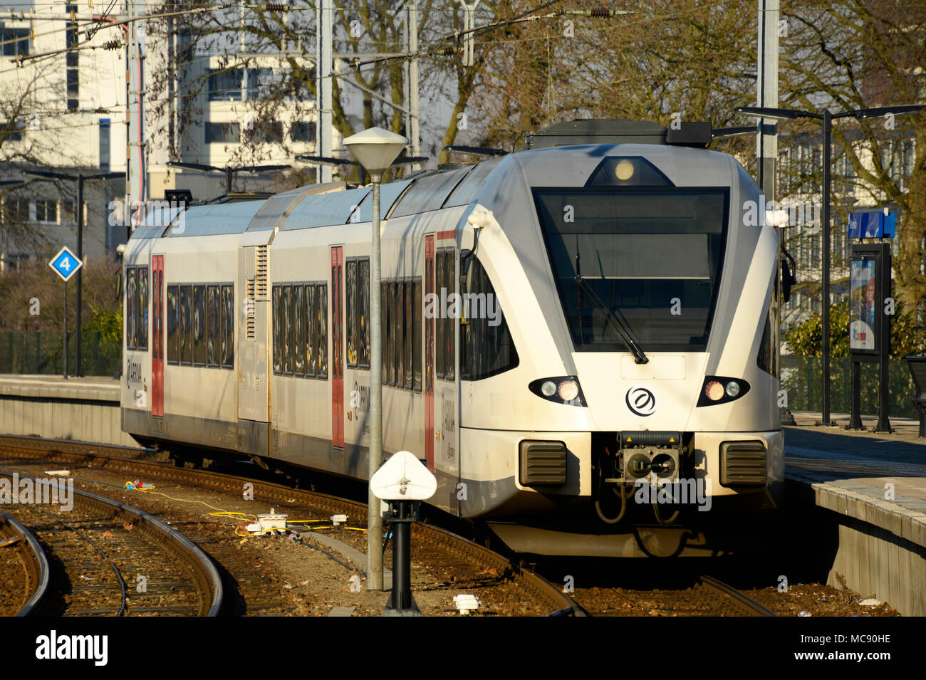 A modern EMU train departs from Venlo station in the Netherlands Stock Photo