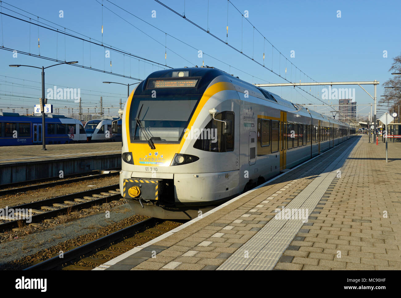 An International Eurobahn service for Hamm in Germany waits at Venlo station in the Netherlands Stock Photo