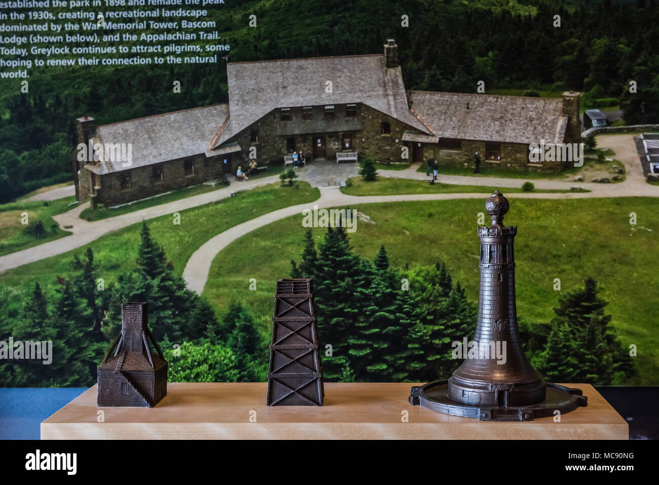 Sized to scale model of Memorial Tower at Mount Greylock Visitor Center in Lanesboro, MA. Stock Photo