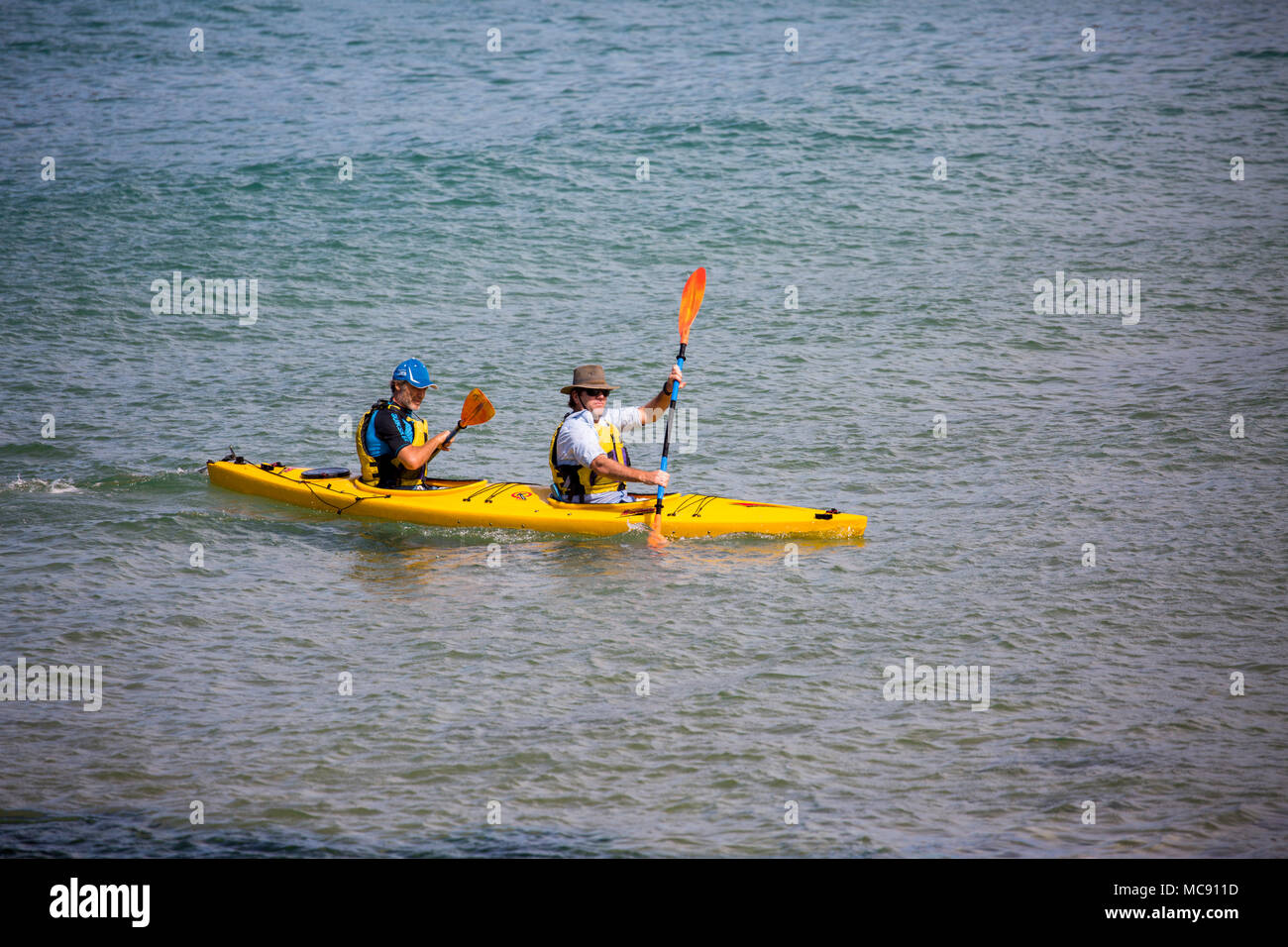 Two men paddling their ocean sea kayak off Avalon beach in Sydney,Australia Stock Photo Alamy