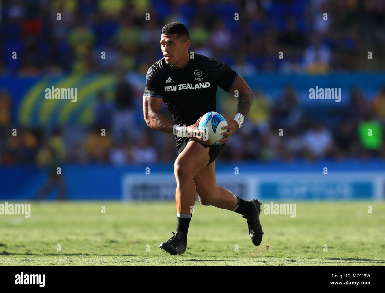 New Zealand's Etene NanaiSeturo scores a try in the Men's Rugby Sevens gold medal match at the