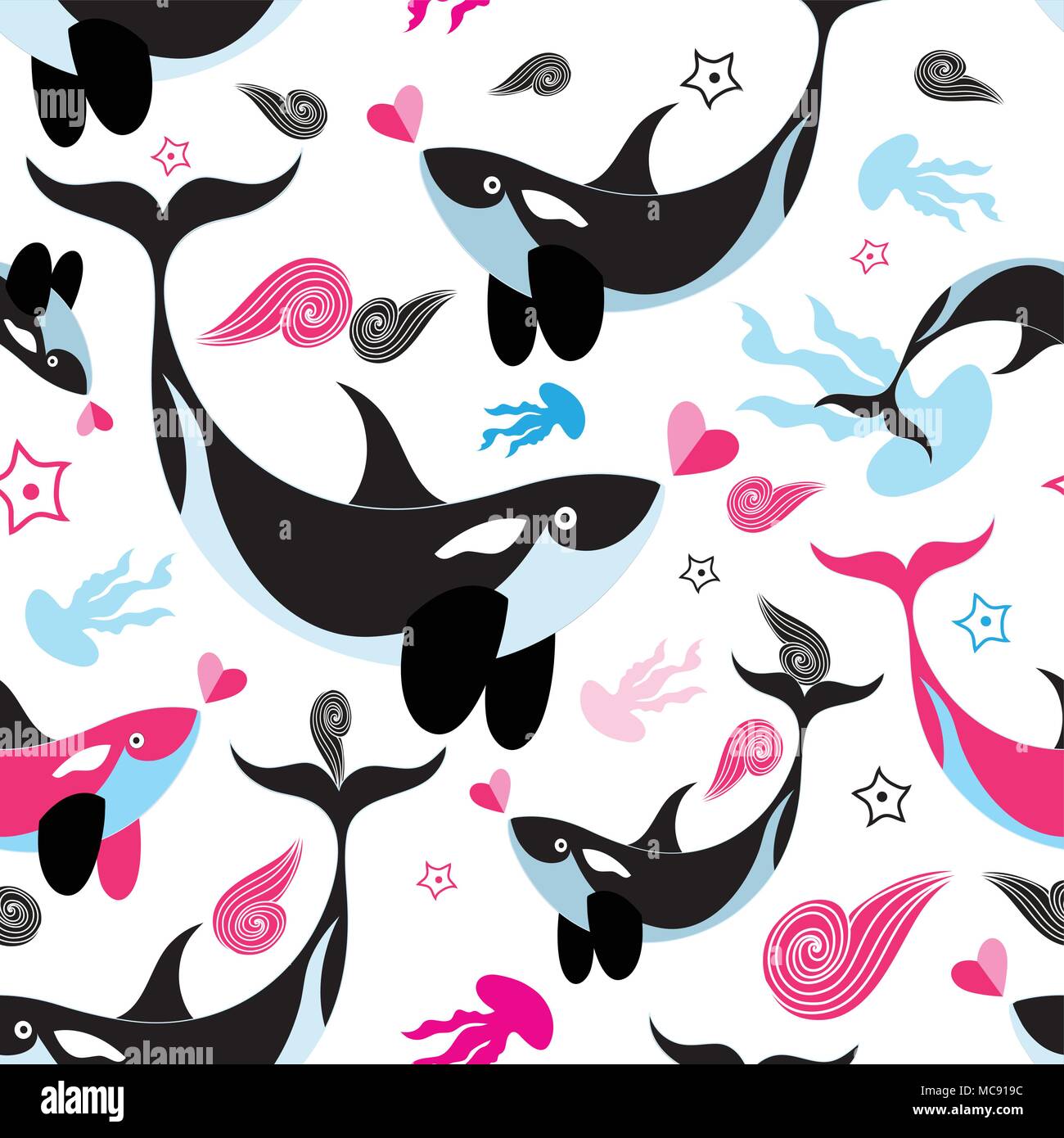 Seamless sea pattern enamored whales on a white background Stock Vector ...