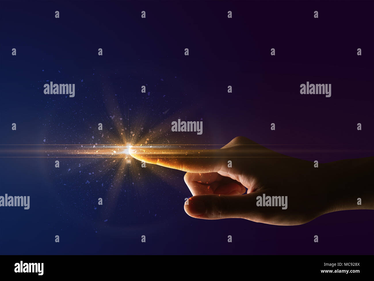 Female finger touching a beam of light Stock Photo - Alamy