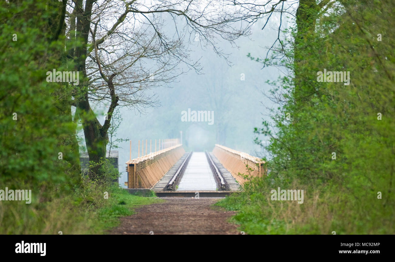 Restored railway bridge in disuse in nature reserve De Moerputten, Den Bosch, The Netherlands Stock Photo