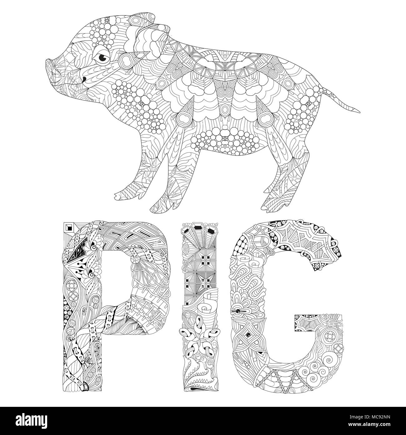Piggy for coloring book for adults vector Stock Vector
