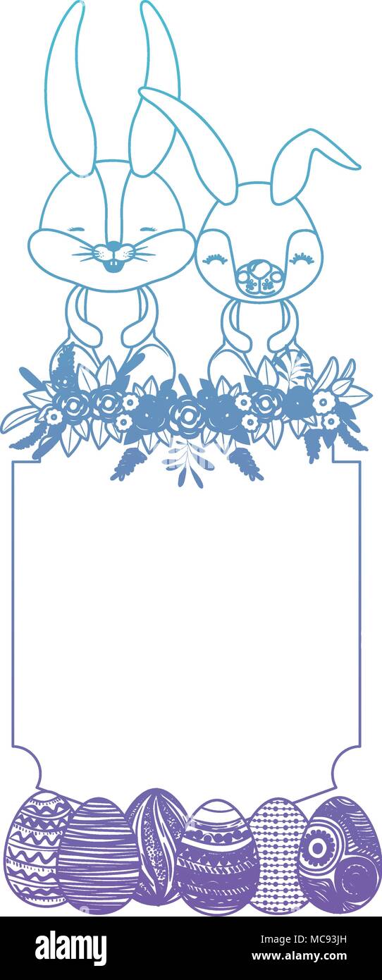 cute rabbits with egg easter celebration vector illustration design ...