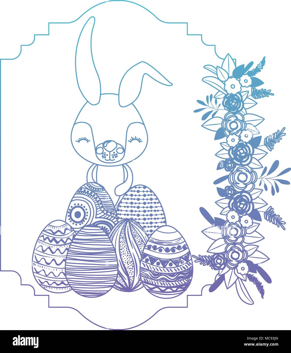cute rabbit with eggs easter celebration vector illustration design ...