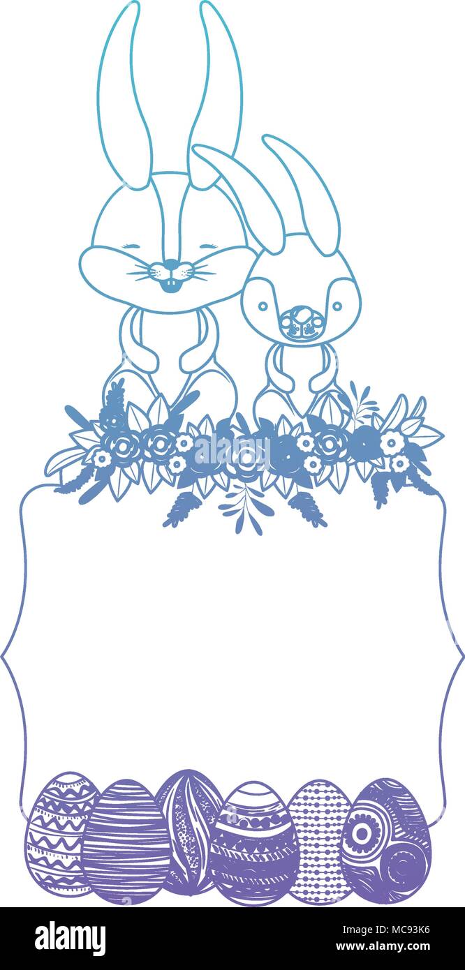 cute rabbits with egg easter celebration vector illustration design ...