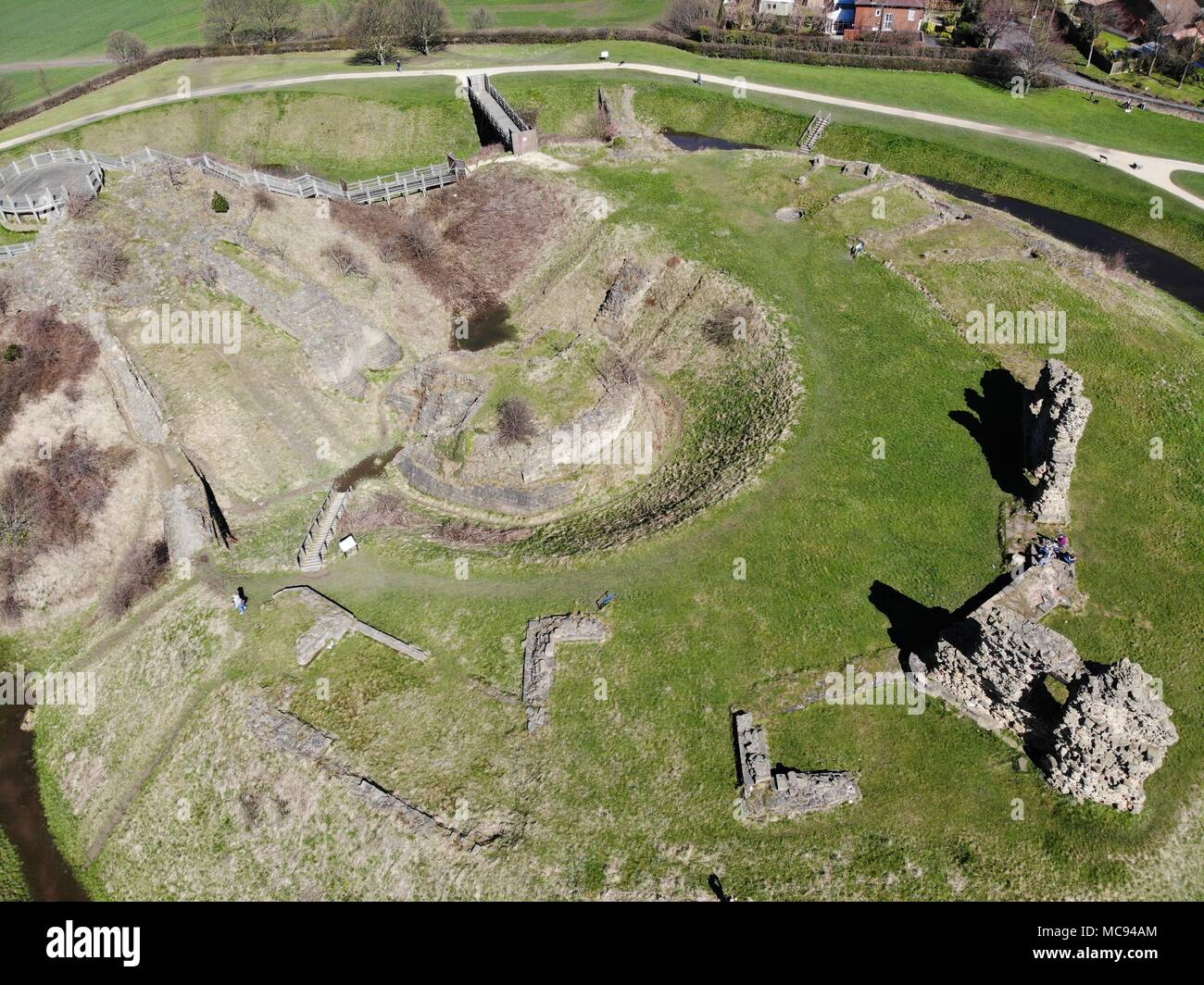 Aerial photos of Sandel Castle in Wakefield in the UK, the ruins of the ...