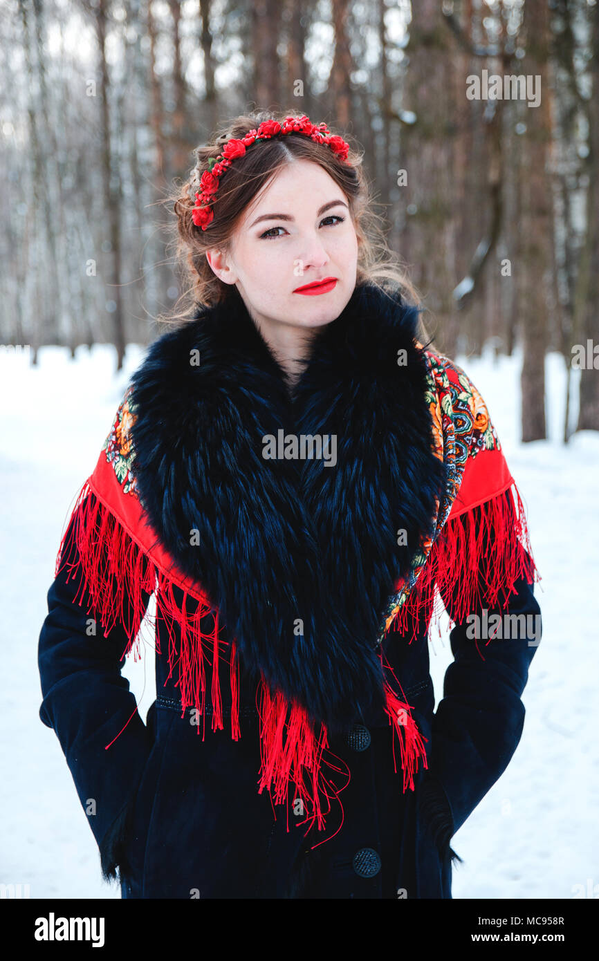 Russian woman in winter clothes against Orthodox monastery building.  Pilgrimage in Russia Stock Photo - Alamy