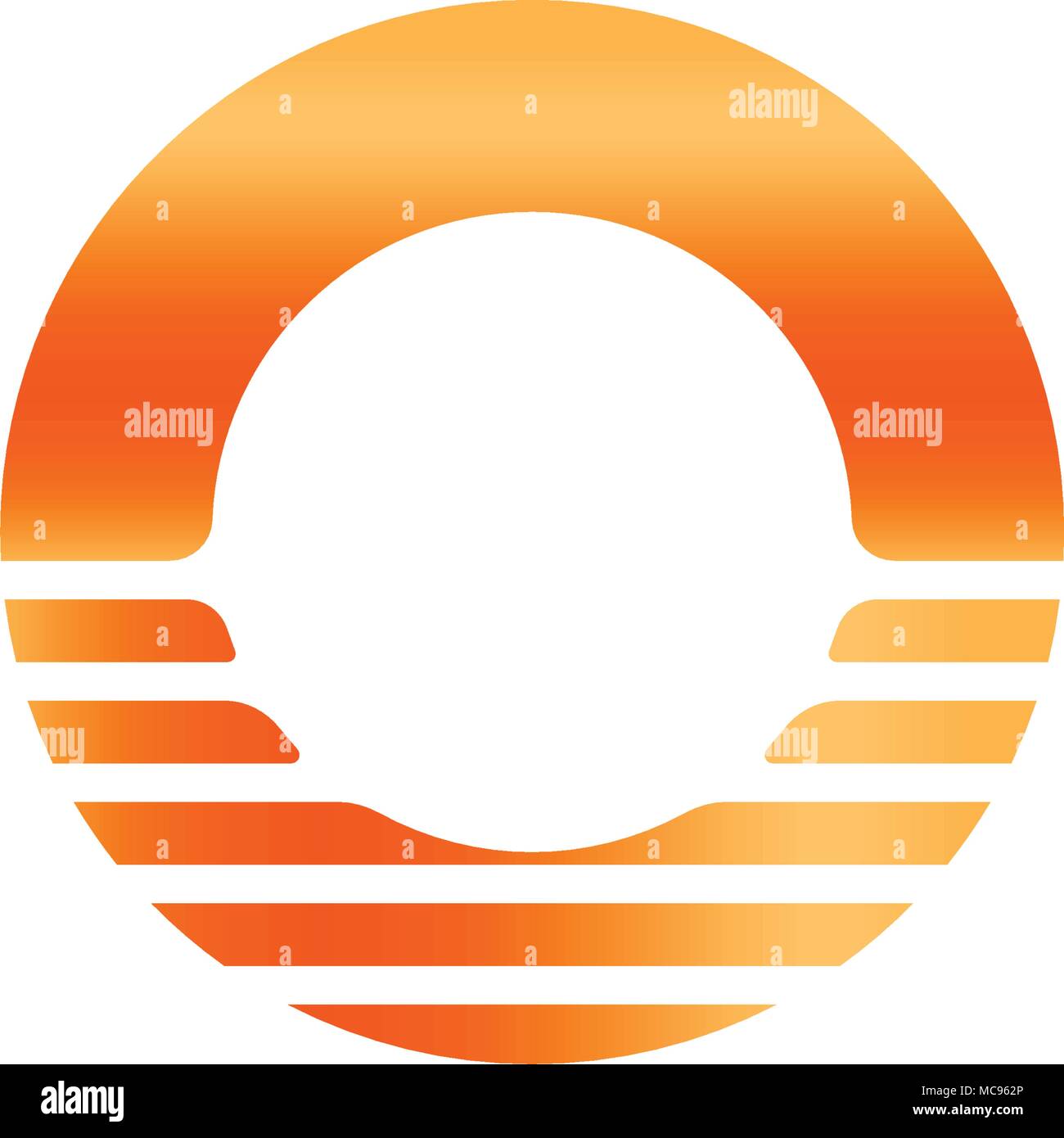 Orange sun icon. Abstract letter O. Sunrise and sundet logotype. Circle logo template, vector illustration. Stock Vector