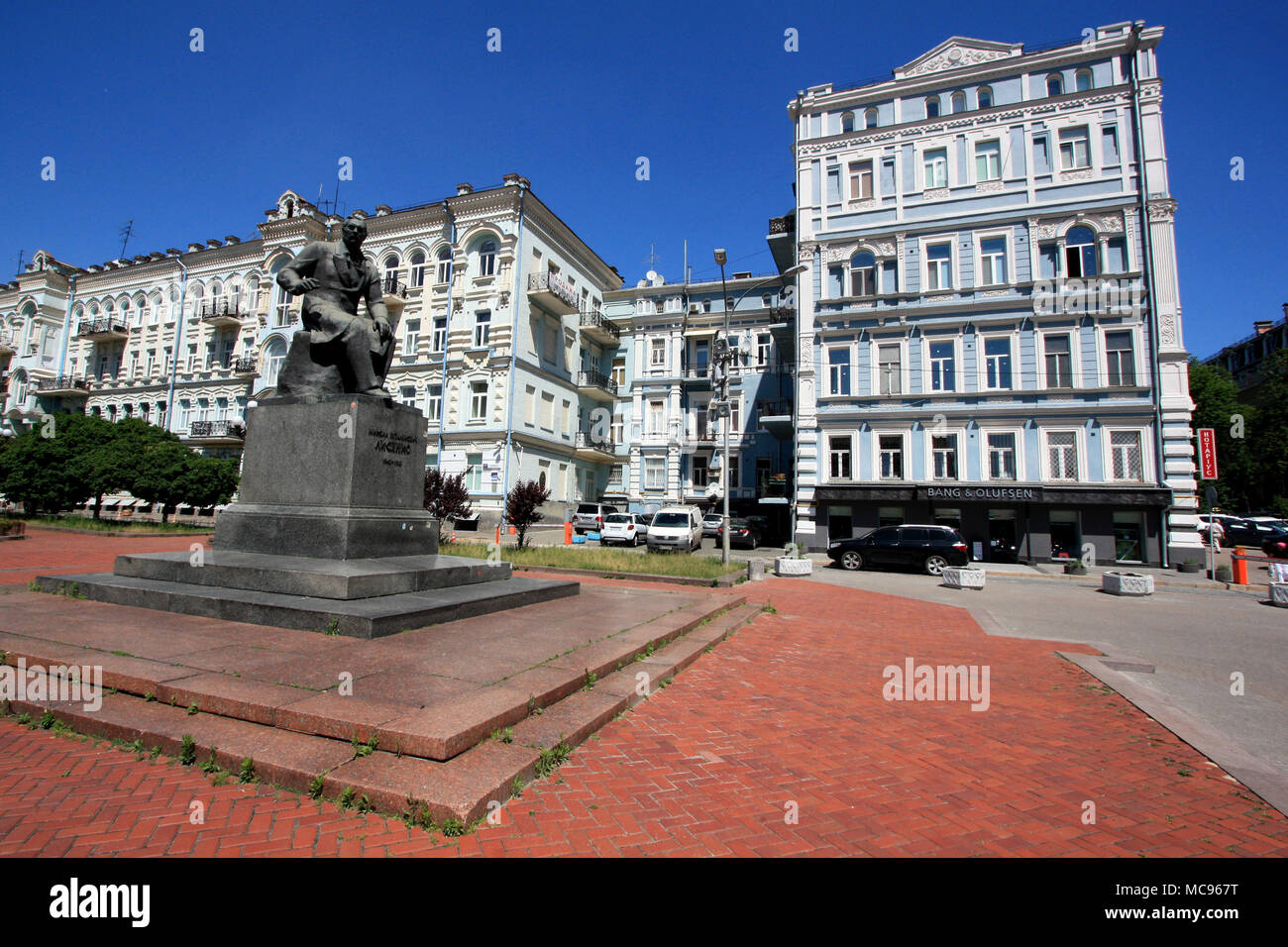 The Mykola Lysenko Monument next to the Kyiv National Opera (not on picture) reminds people about the great Ukrainian musician and composer Stock Photo