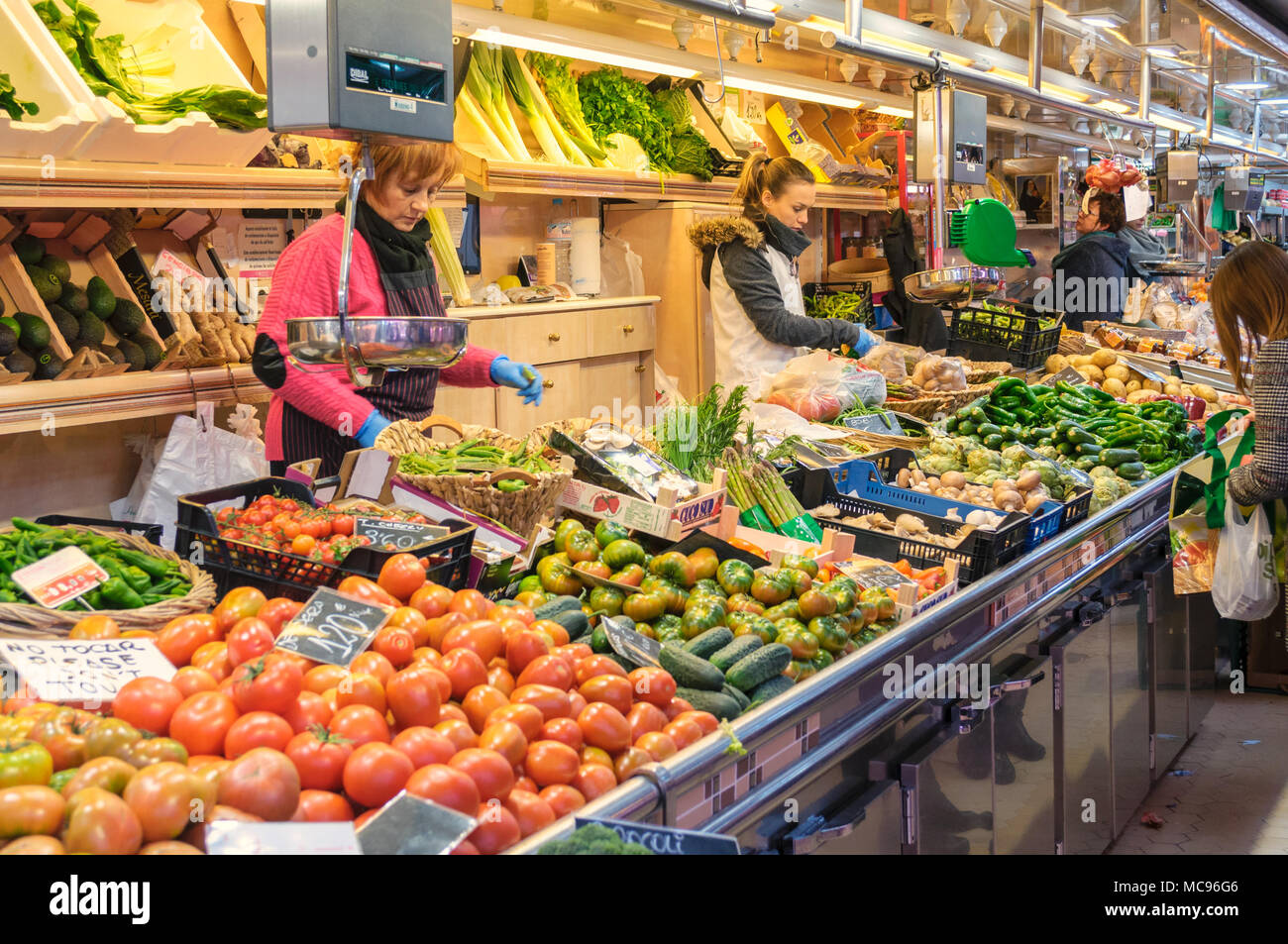 Valencia, Spain - February 24, 2018: Various vegetables in the Central Market of Valencia, Spain Stock Photo
