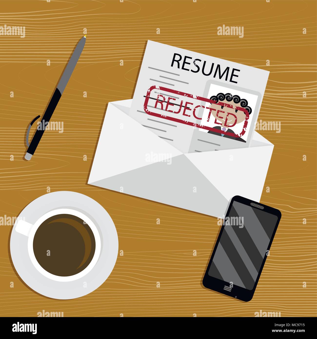 Rejected job concept. Rejection document cv, employment paper rejected. Vector illustration Stock Vector