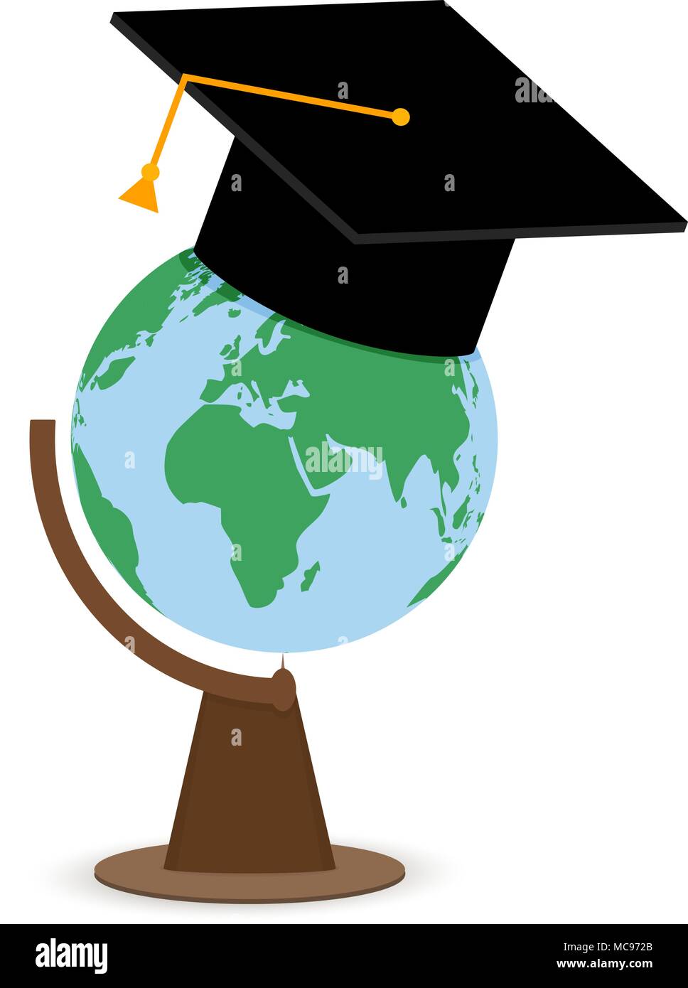 Higher education college university. Globe in cap. Education and study, graduate degree college