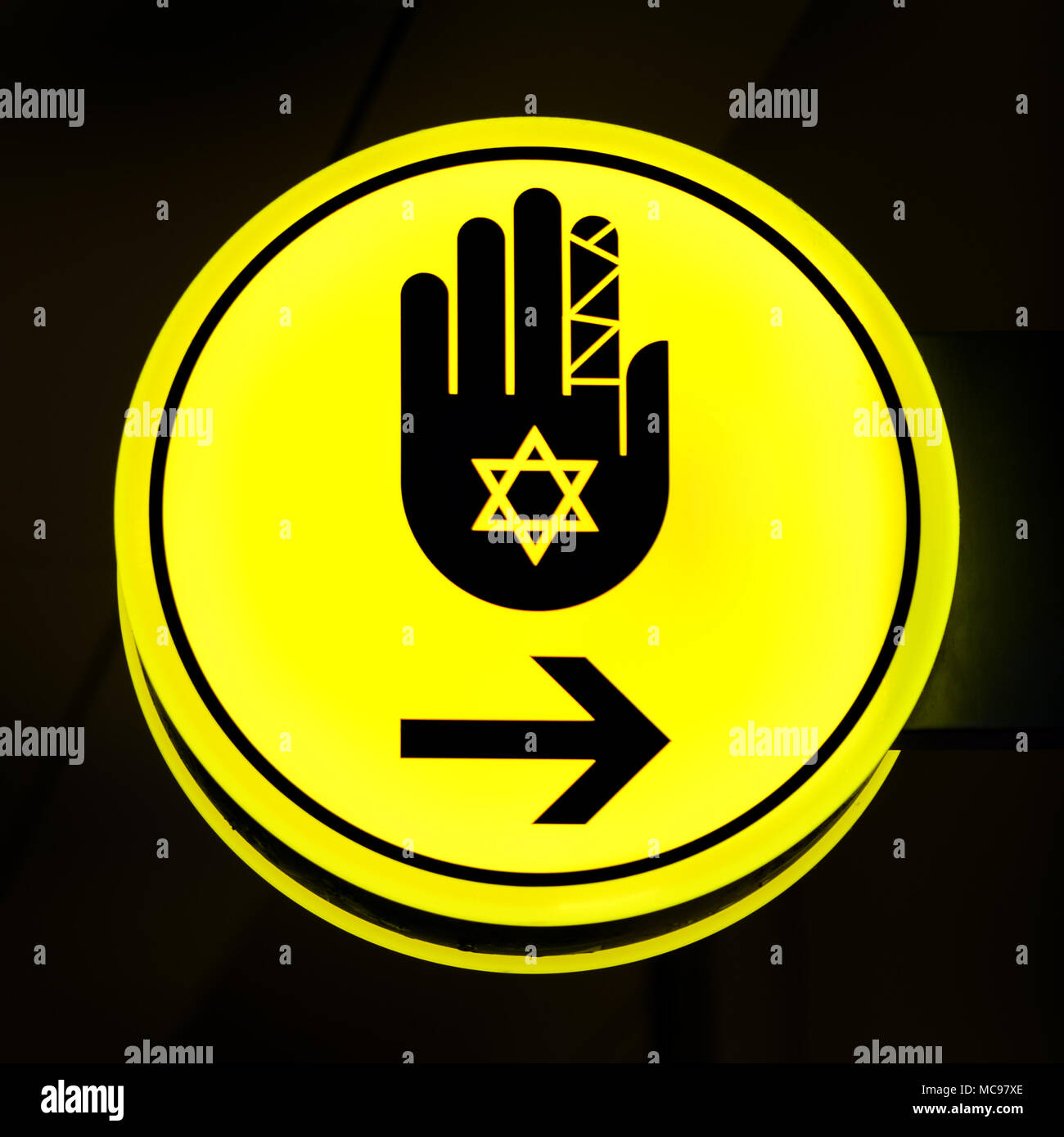 Toilet, wc for hassid (religious Jew) sign. Bright yellow symbol on ...