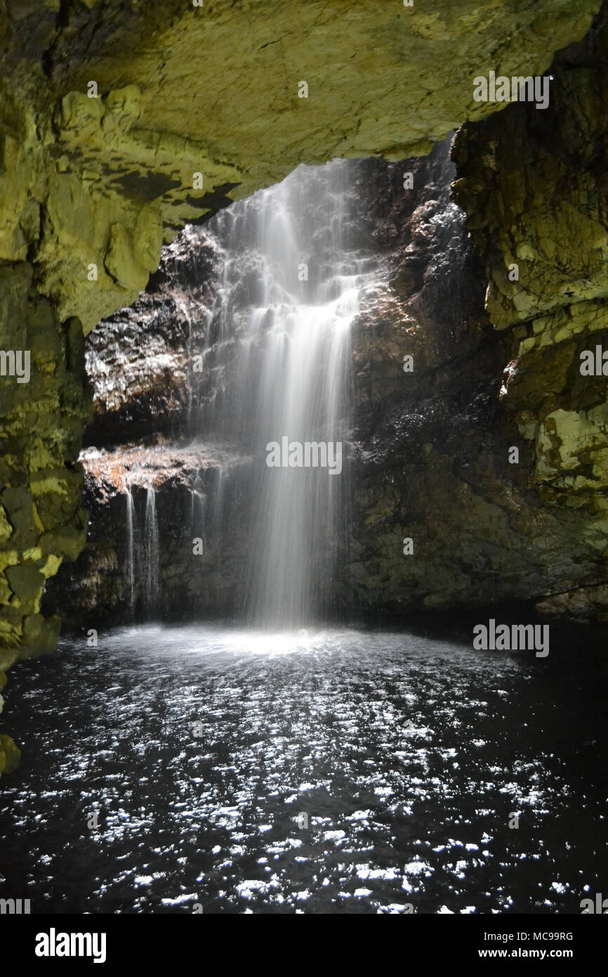Waterfalls in Smoo Cave Durness, Scottish Highlands, UK Stock Photo
