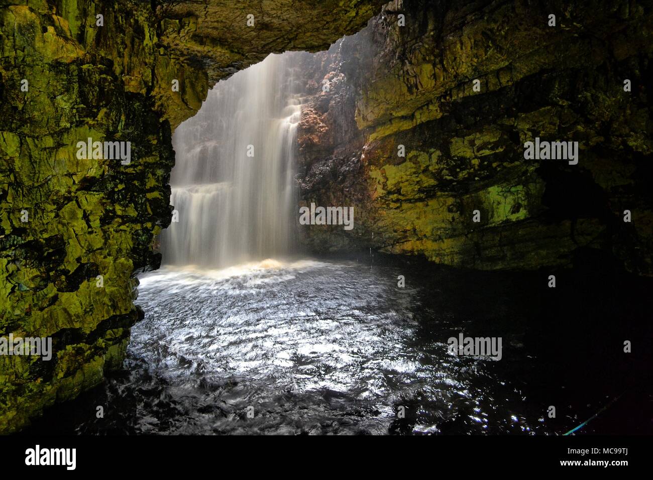 Waterfalls in Smoo Cave Durness, Scottish Highlands, UK Stock Photo