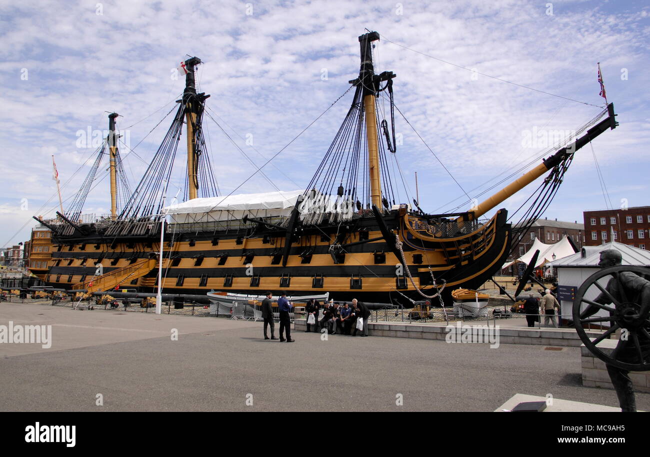 AJAXNETPHOTO. 4TH JUNE, 2015. PORTSMOUTH, ENGLAND. - RIG RESTORATION - NELSON'S BATTLE OF TRAFALGAR FLAGSHIP HMS VICTORY WILL NOT BE RE-RIGGED WITH UPPER MASTS AND YARDS UNTIL THEIR RESTORATION IS COMPLETE IN 2029 APPROX. PHOTO:JONATHAN EASTLAND/AJAX REF:D150406 5201 Stock Photo