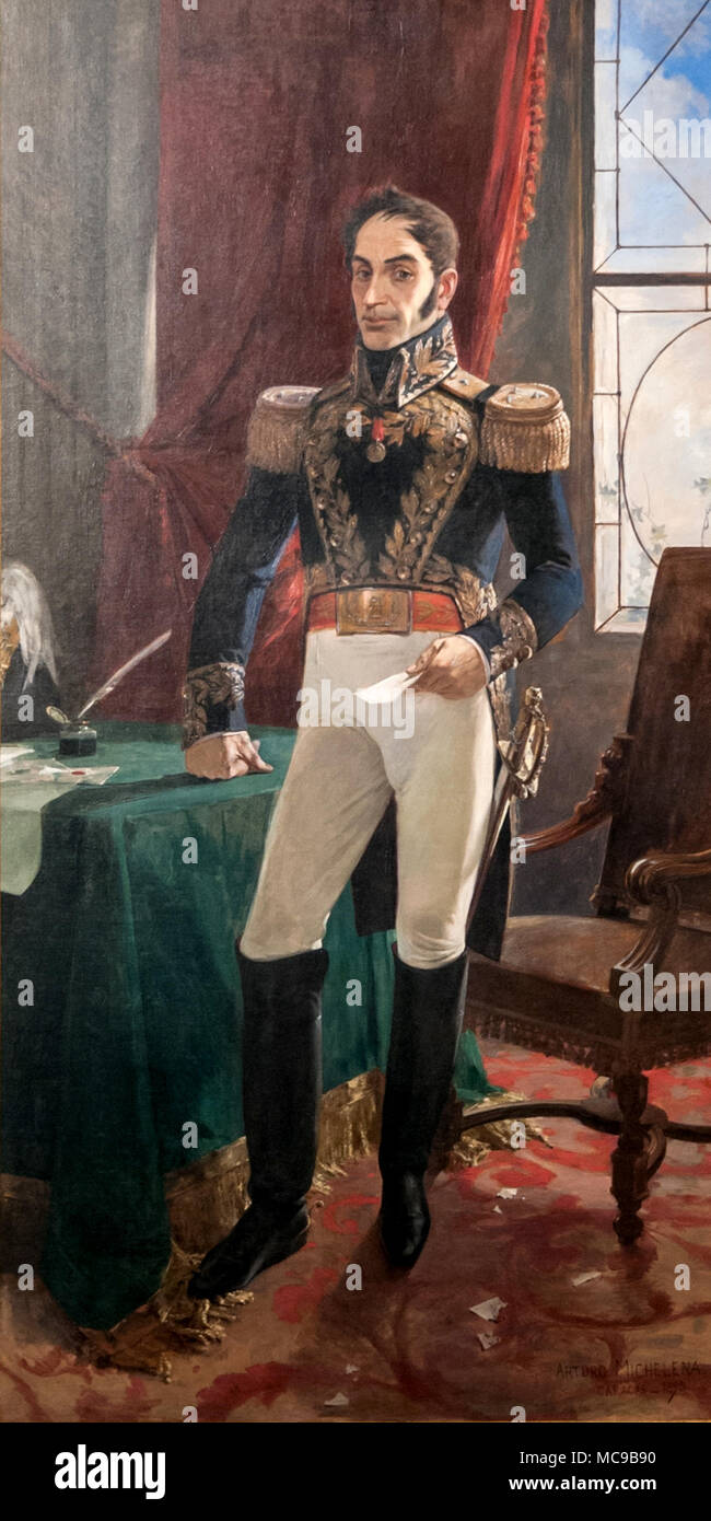 Simon Bolivar, Simón José Antonio de la Santísima Trinidad de Bolívar y Palacios (1783 – 1830), Simón Bolívar and as El Libertador, Venezuelan military and political leader who played a leading role in the establishment of Venezuela, Bolivia, Colombia, Ecuador, Peru, and Panama as sovereign states, independent of Spanish rule. Stock Photo