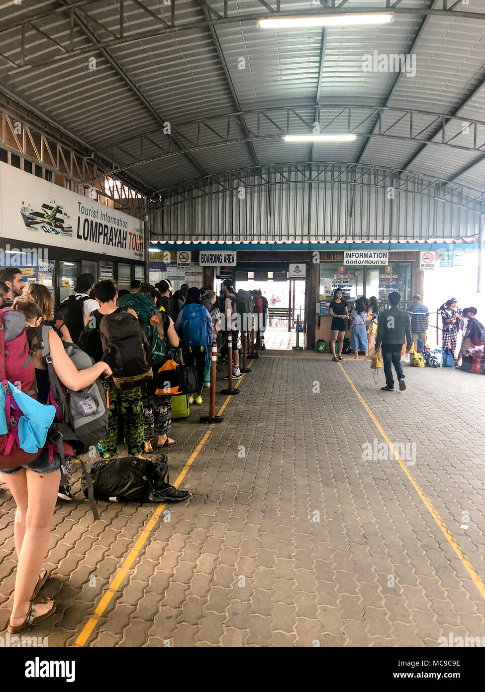 Queue of people for travel, image picture Stock Photo