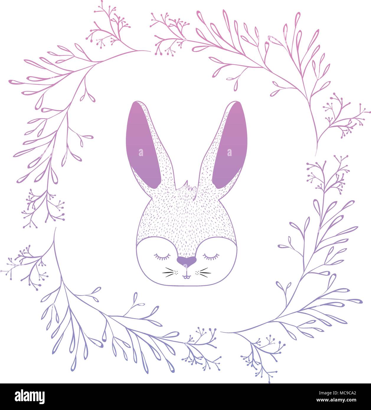 cute rabbit head with wreath easter celebration Stock Vector Image ...