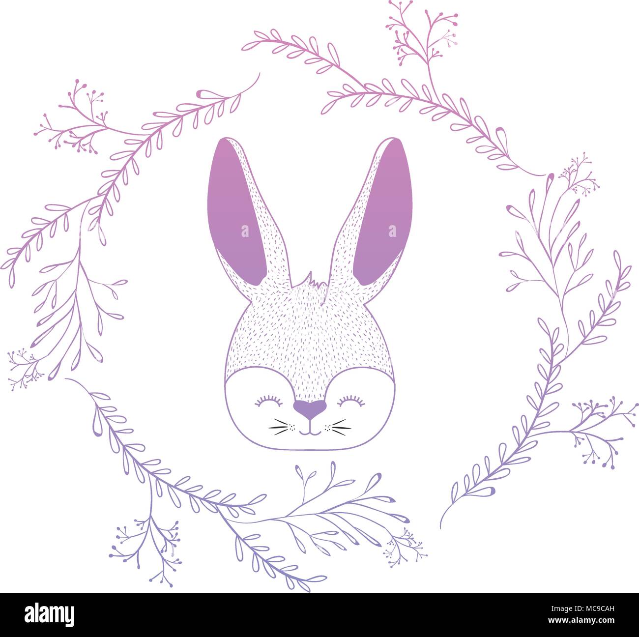 cute rabbit head with wreath easter celebration Stock Vector Image ...