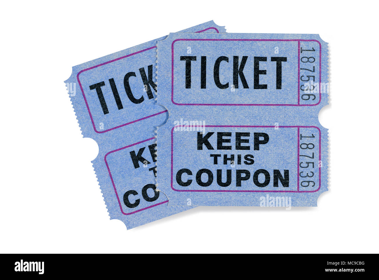 Blue raffle tickets with coupon attached Stock Photo