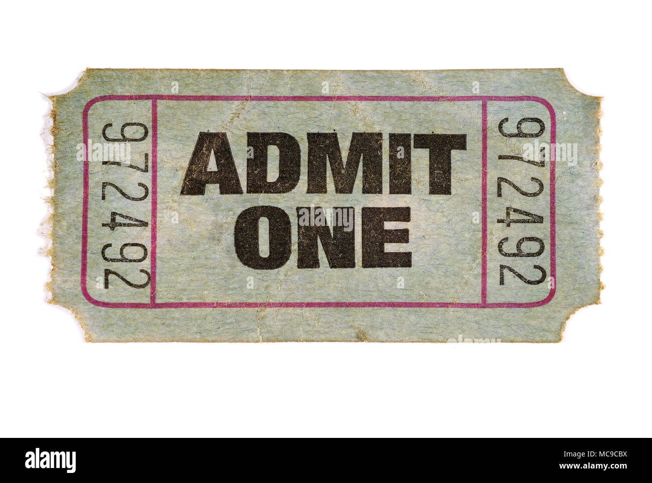 Old stained torn admit one ticket Stock Photo