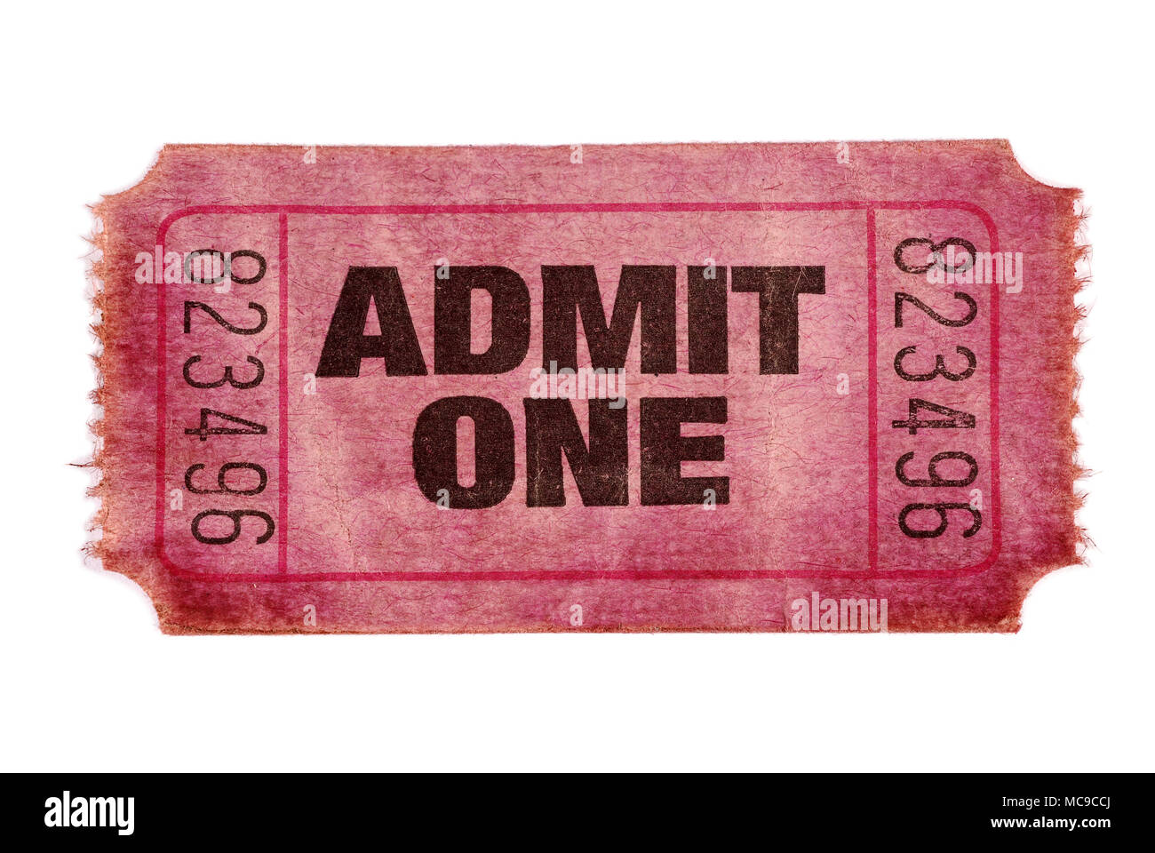 Old stained torn admit one ticket Stock Photo