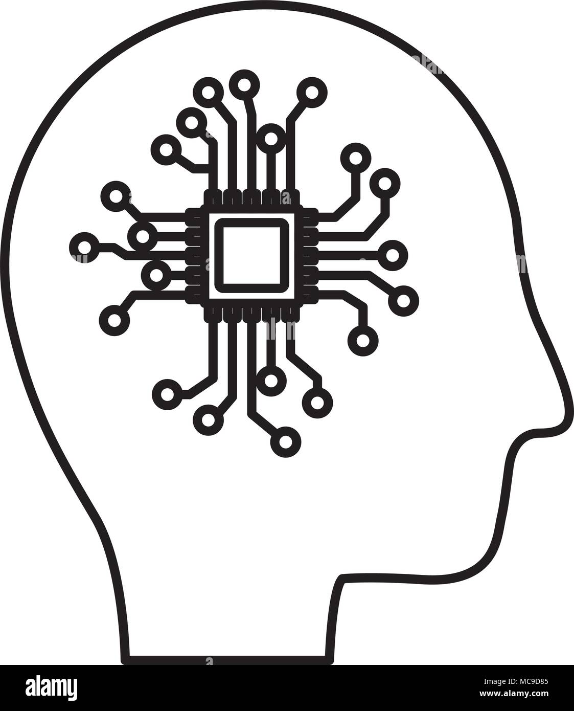 head profile human with processor Stock Vector