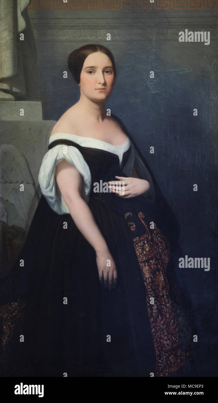 Portrait of Princess Mathilde Bonaparte by French Romantic painter Ary Scheffer on display in the Gallery of Modern Art (Galleria d'arte moderna) in the Palazzo Pitti in Florence, Tuscany, Italy. Mathilde Bonaparte was a spouse of Count Anatolio Demidoff (Anatoly Demidov), a Russian industrialist, diplomat and art collector of the Demidov family. Stock Photo
