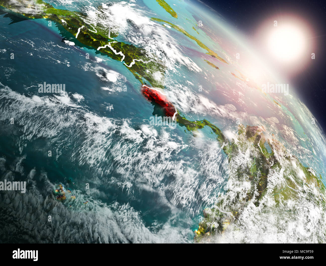 Sunset above Costa Rica from space on planet Earth with visible country ...