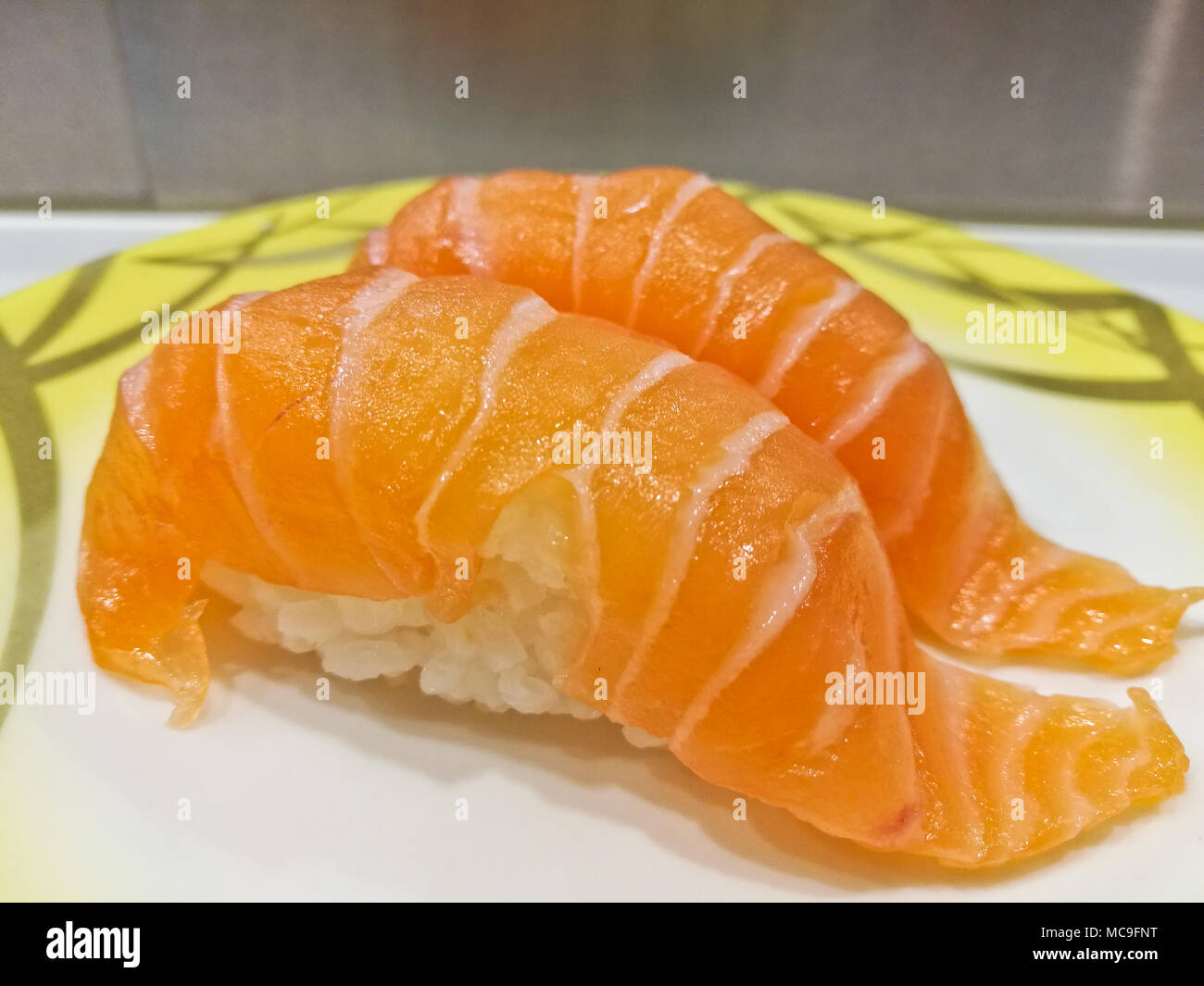 Japanese fresh Atlantic salmon belly sushi Stock Photo Alamy