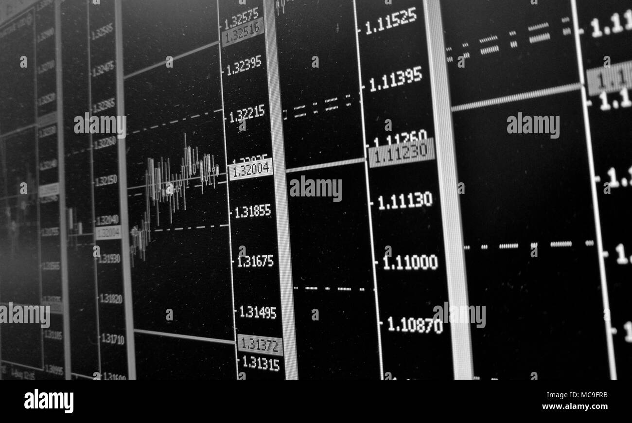 Forex Trading Screen With Charts And Graphs In Black And White Stock - 