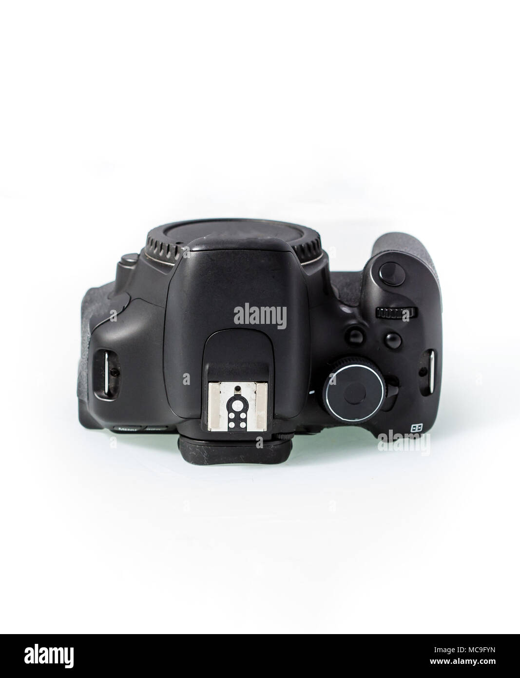 Digital SLR body without lens, black body, slightly used and dirty on