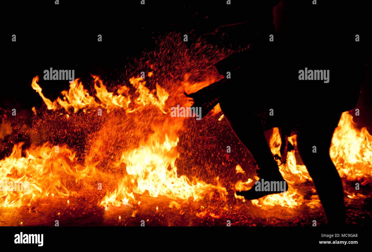 Burning Fire Stone On A Floor Background With Step Dance