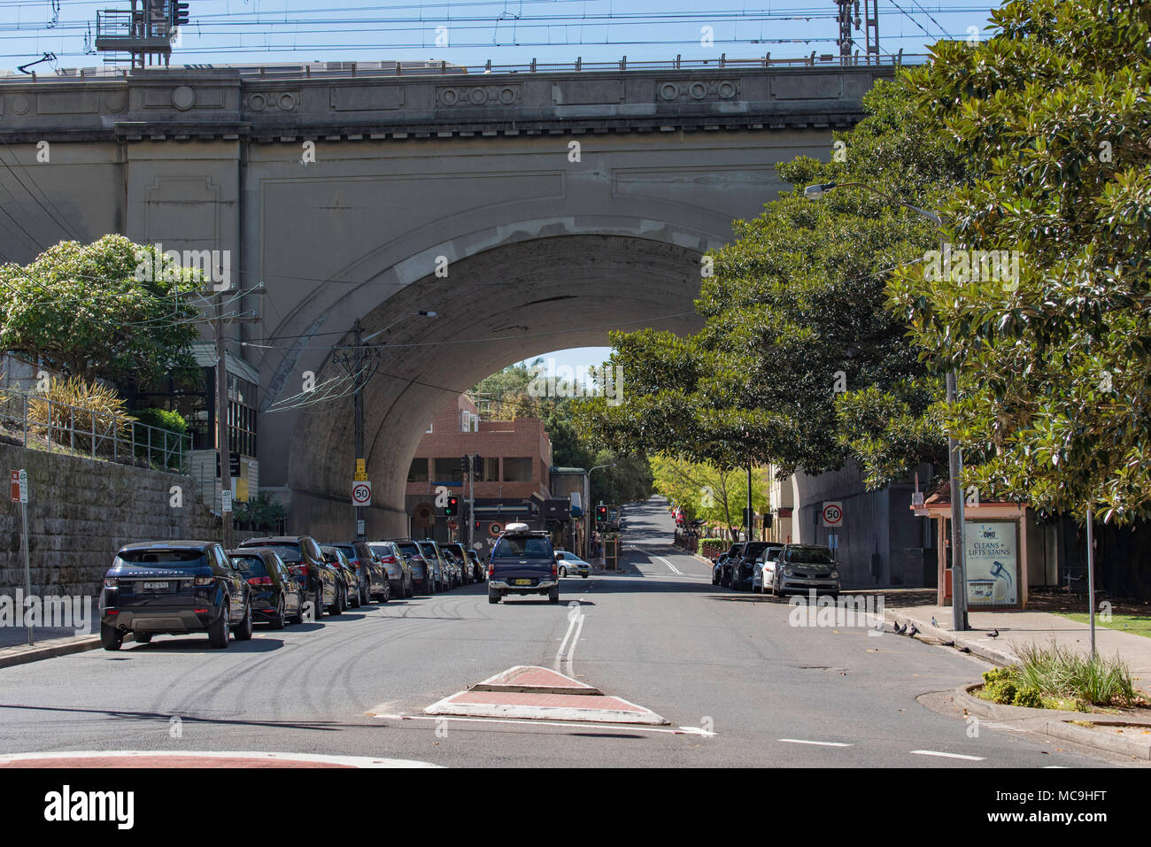 Fitzroy Street underbridge in Sydney's Milsons Point was constructed in 1927/28 as part of the northern approach to the Sydney Harbour Bridge, NSW. Stock Photo