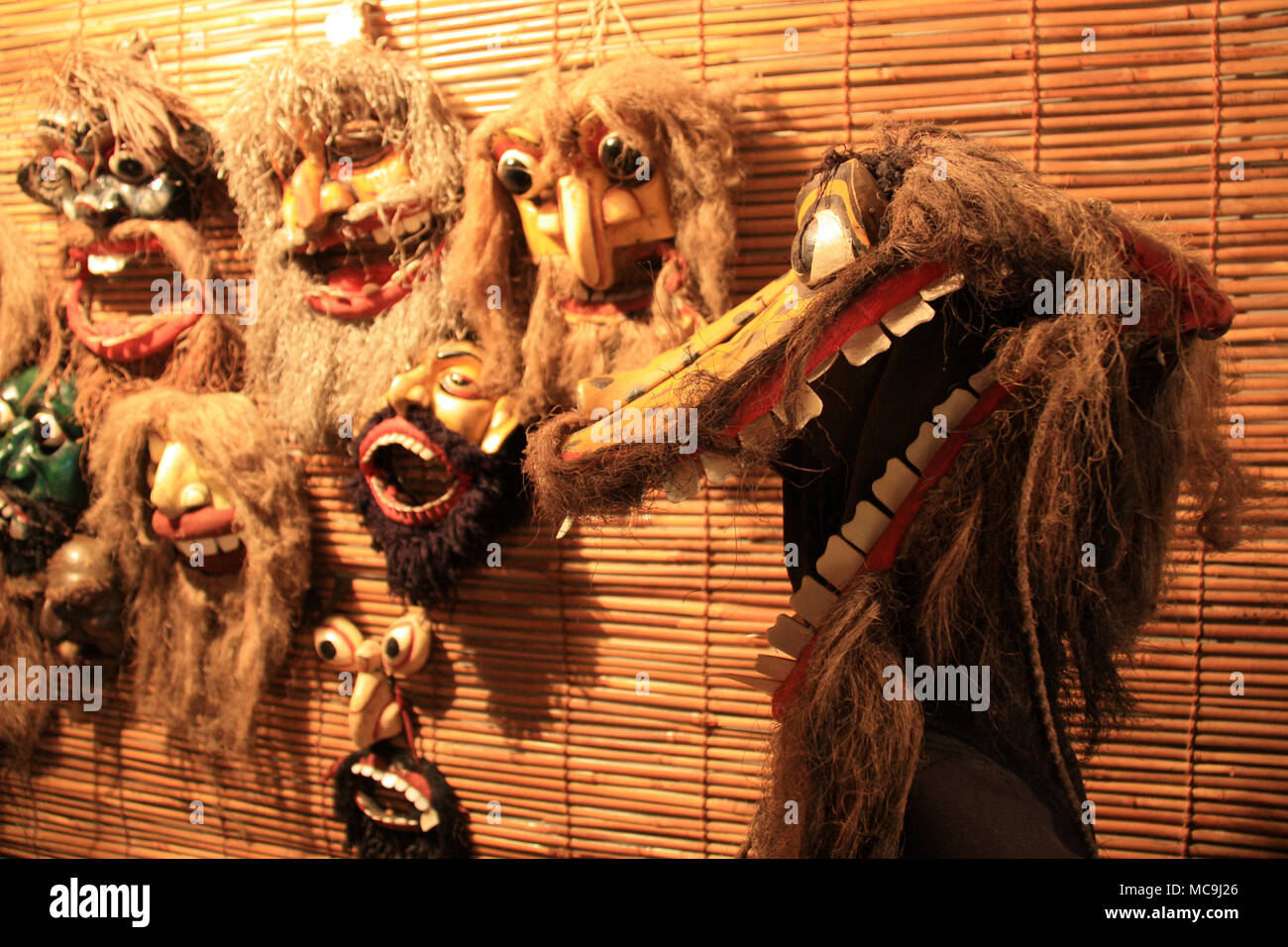 Wooden masks and puppets in the Ambalangoda Mask Museum in Sri Lanka Stock Photo